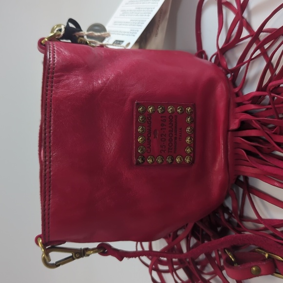 Campomaggi Secchiello Fringe Crossbody Pouch NWT Pink - Picture 5 of 5